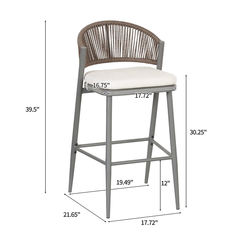 Outdoor Bar Height Metal Frame Counter Stools with Scallop-Shaped Backrest & Water-Resistant Cushions by HouseOfZazla