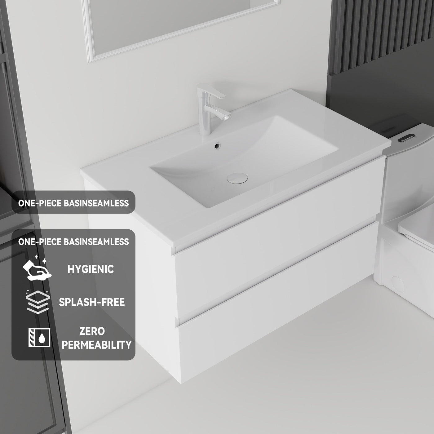 30 Inch Floating Bathroom Vanity with Sink, Soft-Close Drawer, Ceramic Sink, Plywood by HouseOfZazla