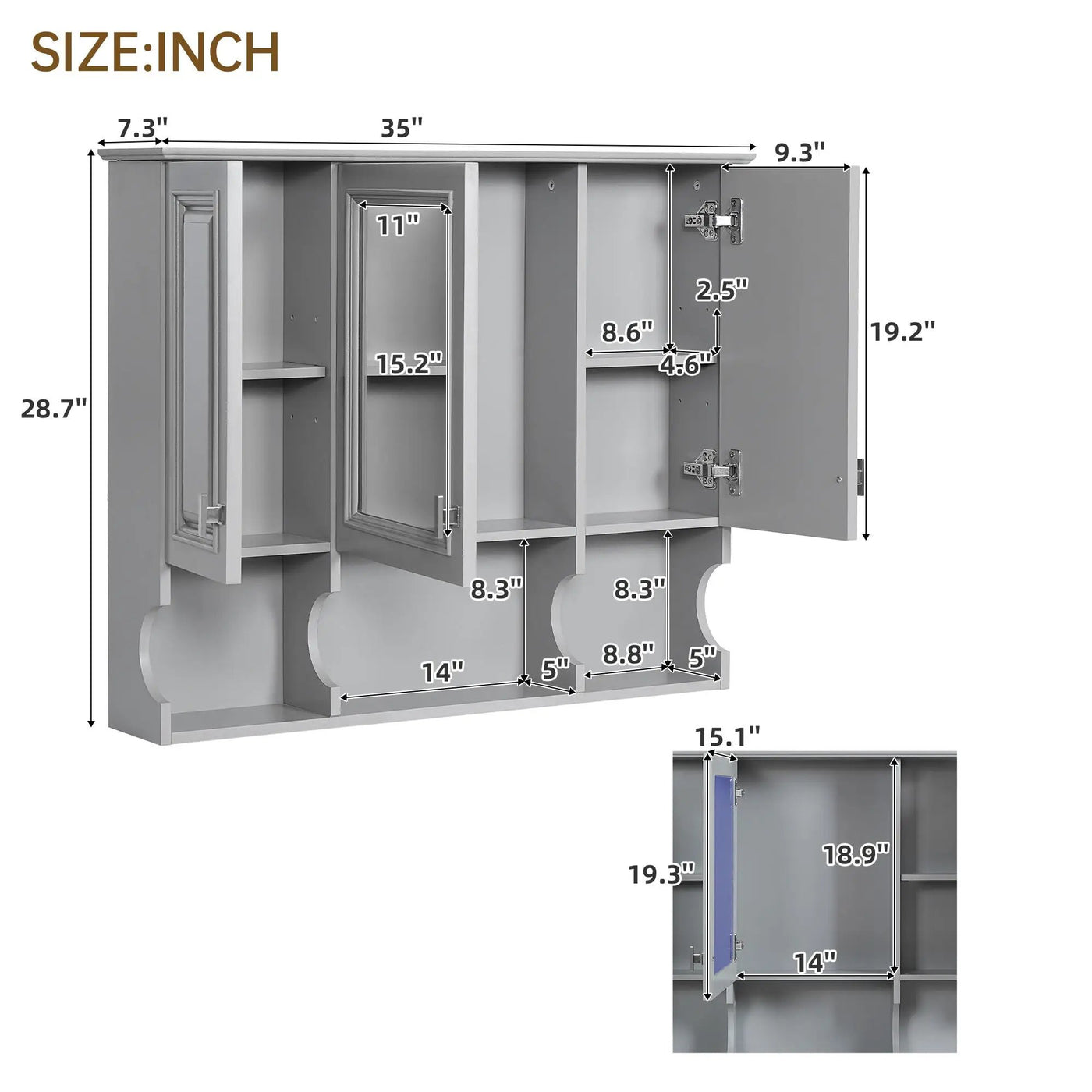 Wall Mounted Bathroom Medicine Wall Cabinet With Mirror & Open Shelves by HouseOfZazla