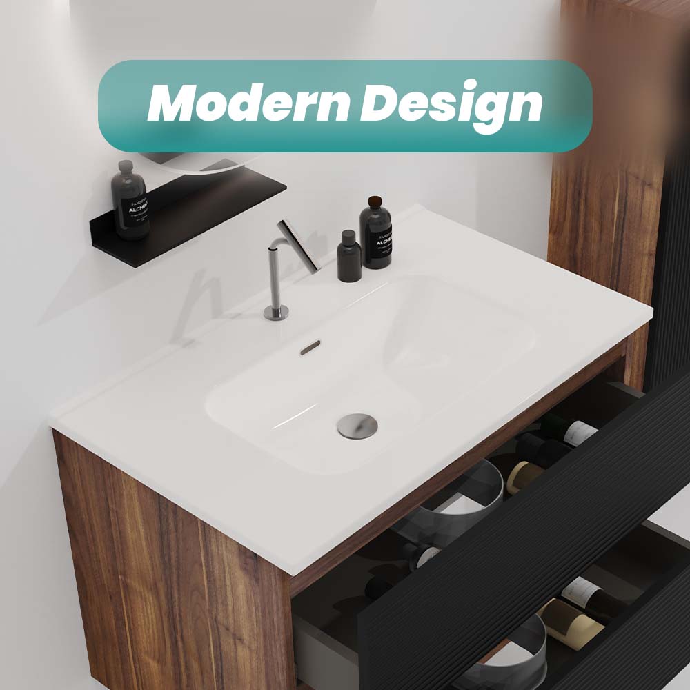 Glossy White Ceramic Integrated Basin by HouseOfZazla
