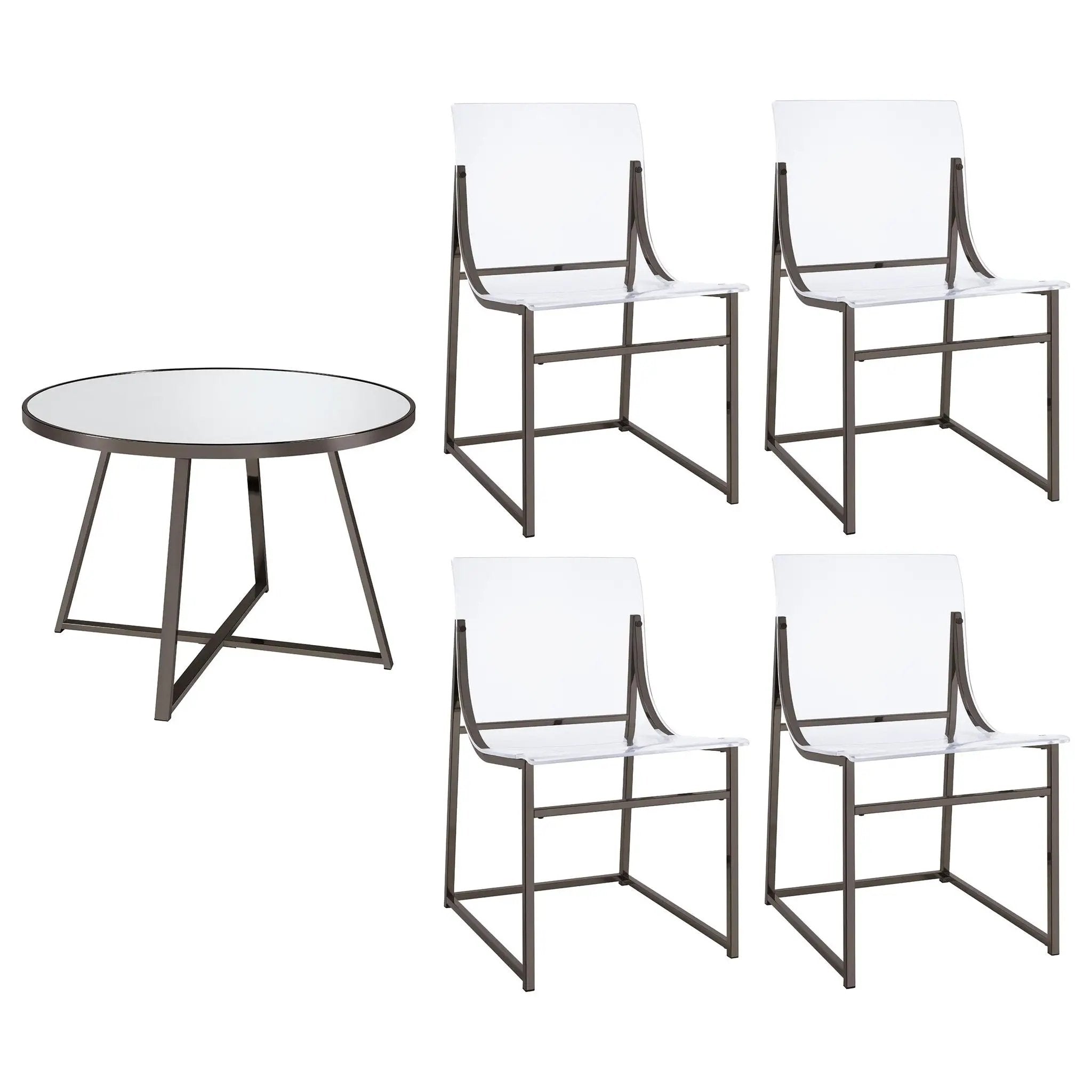 Jillian 5-piece Round Mirror Top Dining Set Black Nickel by Unique Piece Furniture