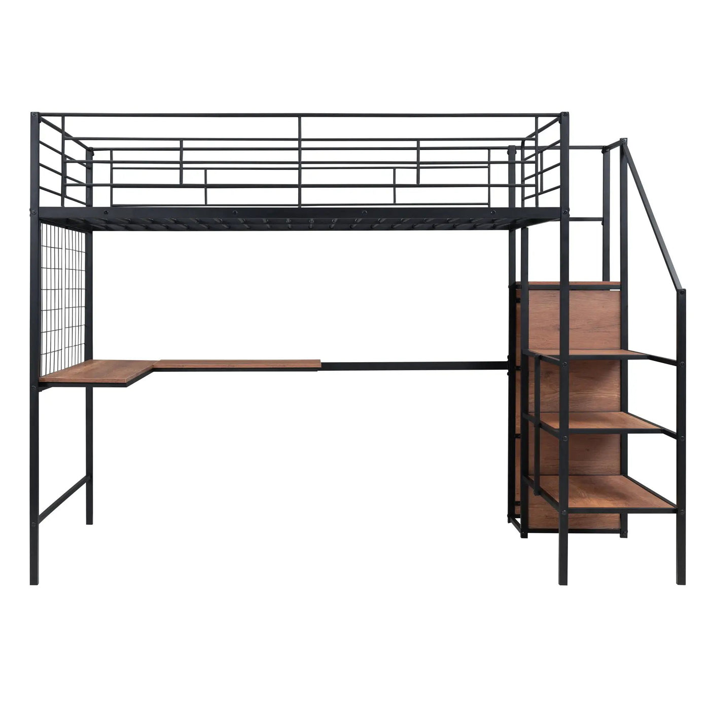 Loft Bed With Desk And Grid, Stylish Frame With Lateral Storage Ladder And Wardrobe by Unique Piece Furniture