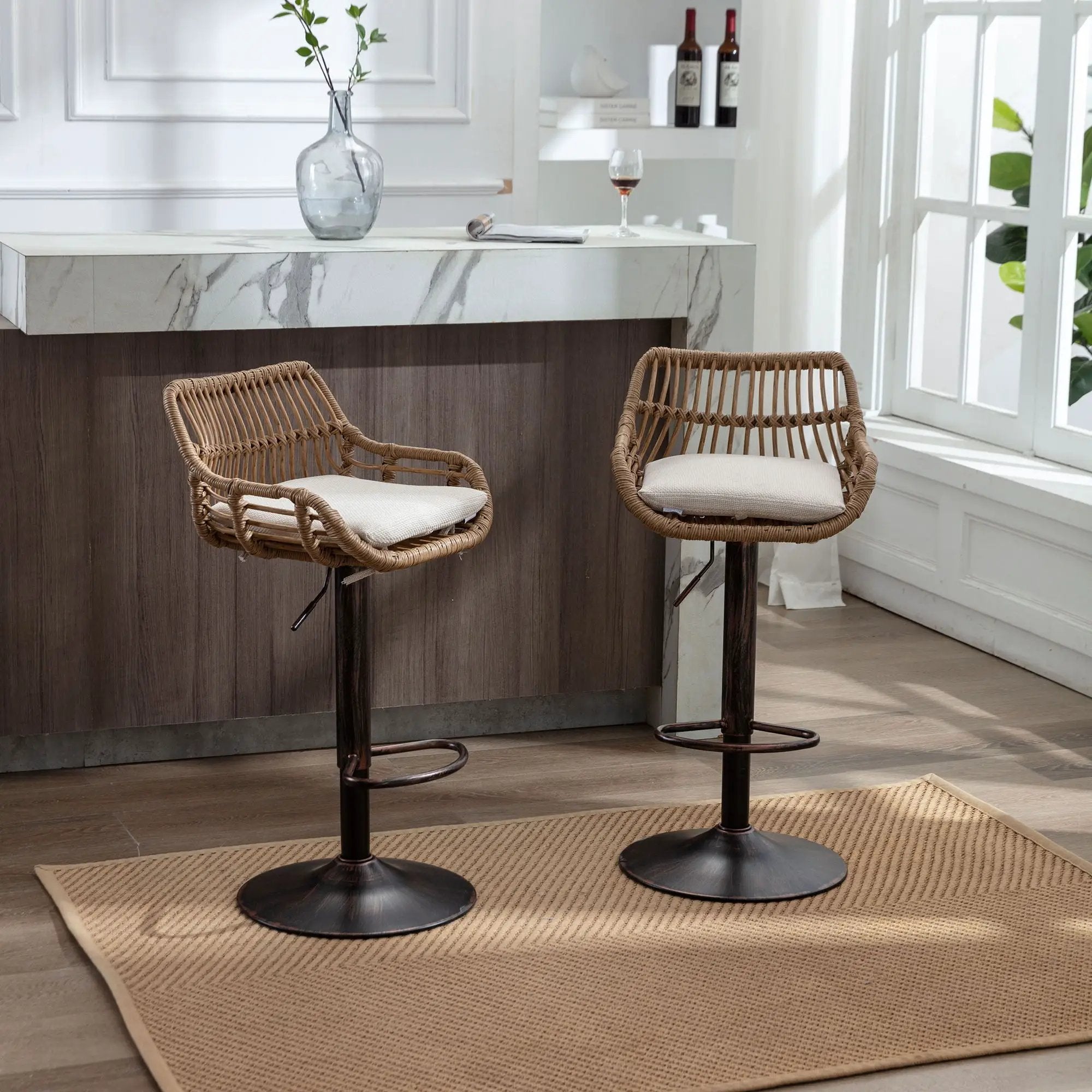 Modern Swivel Bar Stools Adjustable Counter Chairs With Footrest (Set of 2) by Unique Piece Furniture