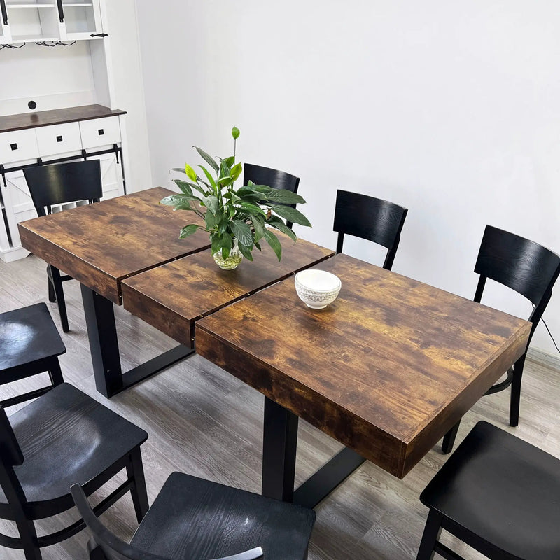 Extendable Dining Room Table For 6 8 10, Modern Farmhouse Wooden Kitchen Expanding Table, Long Large Expandable Dining Room Conference Table - Deep Rustic Brown by Unique Piece Furniture