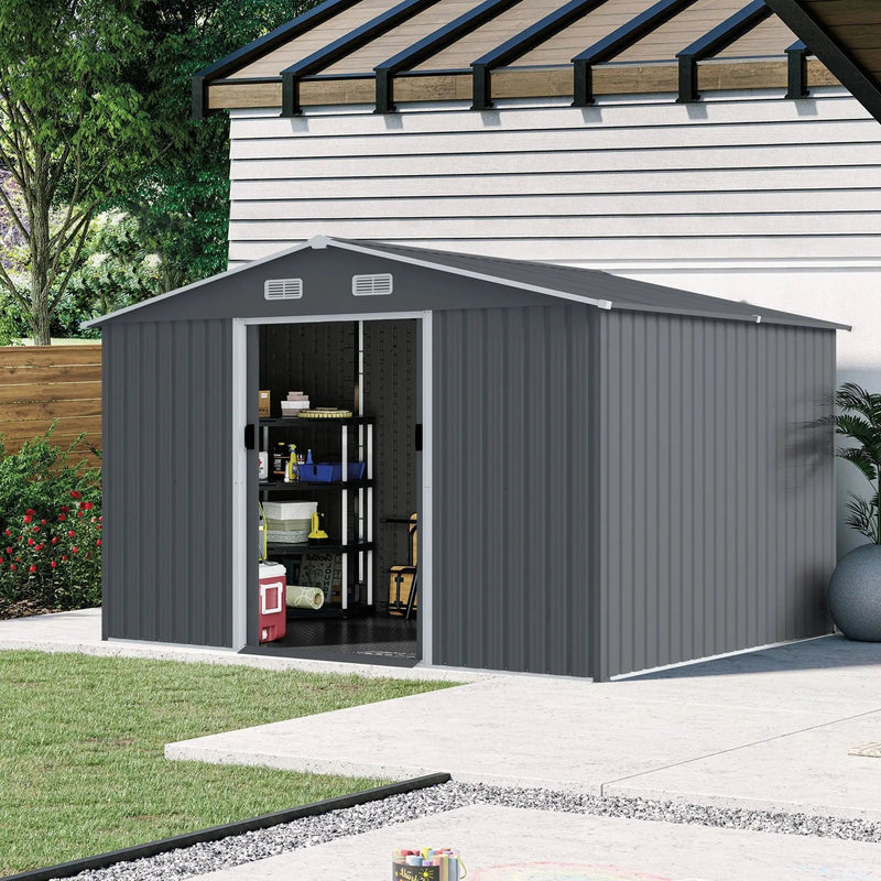 Outdoor Storage Shed Large Metal Tool Sheds, Heavy Duty Storage House With Sliding Doors by HouseOfZazla