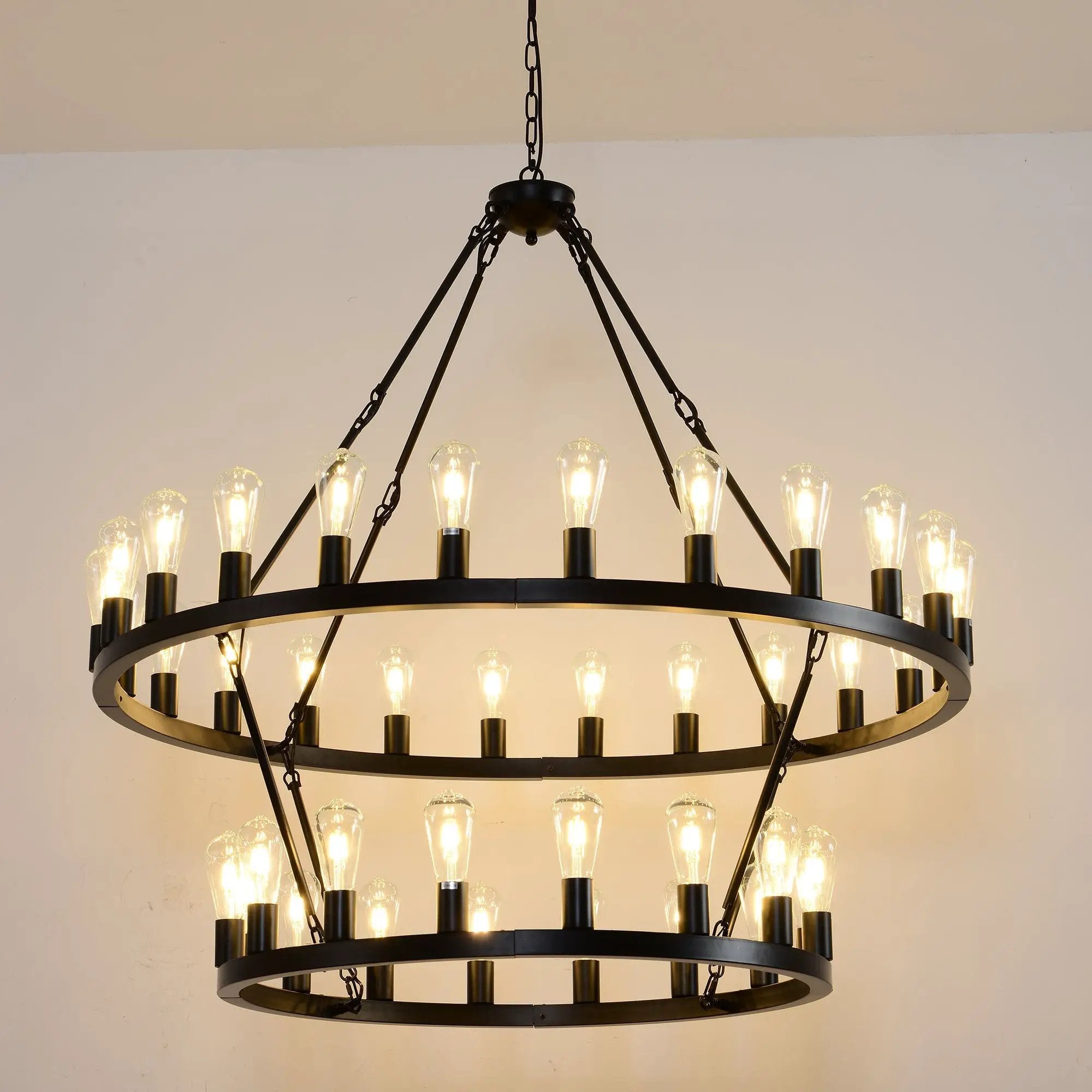 47.24 Inch Matte Black Wagon Wheel Chandelier with 36 Lights by HouseOfZazla