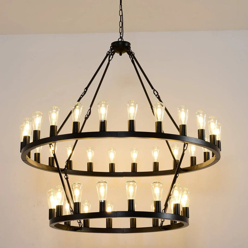 47.24 Inch Matte Black Wagon Wheel Chandelier with 36 Lights by HouseOfZazla