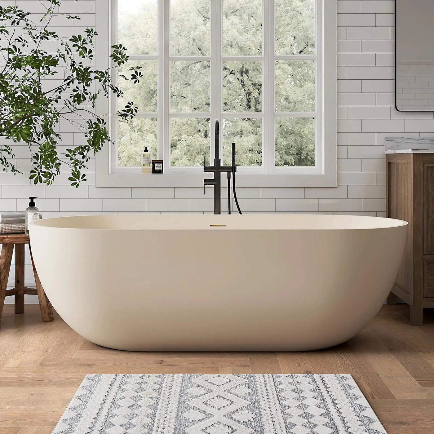 [69X30-Inch] Freestanding Oval Stone Resin Soaking Tub With Overflow Drain (SAK35786) by SAKSBY WHOLESALE