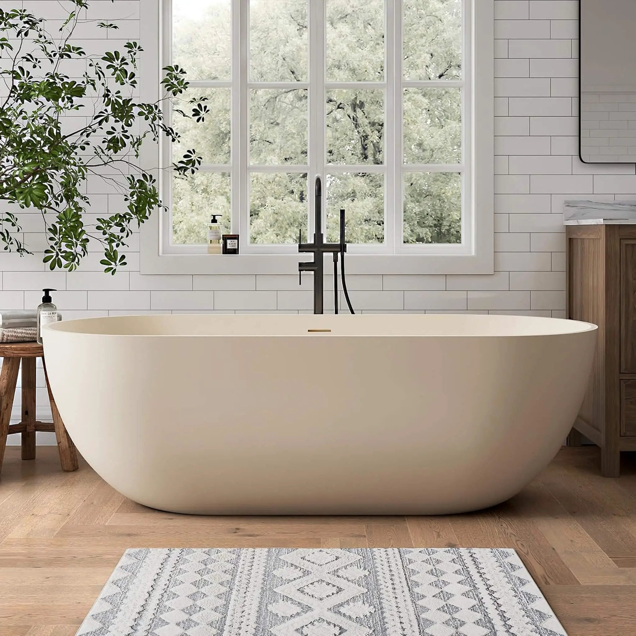 [69X30-Inch] Freestanding Oval Stone Resin Soaking Tub With Overflow Drain (SAK35786) by SAKSBY WHOLESALE