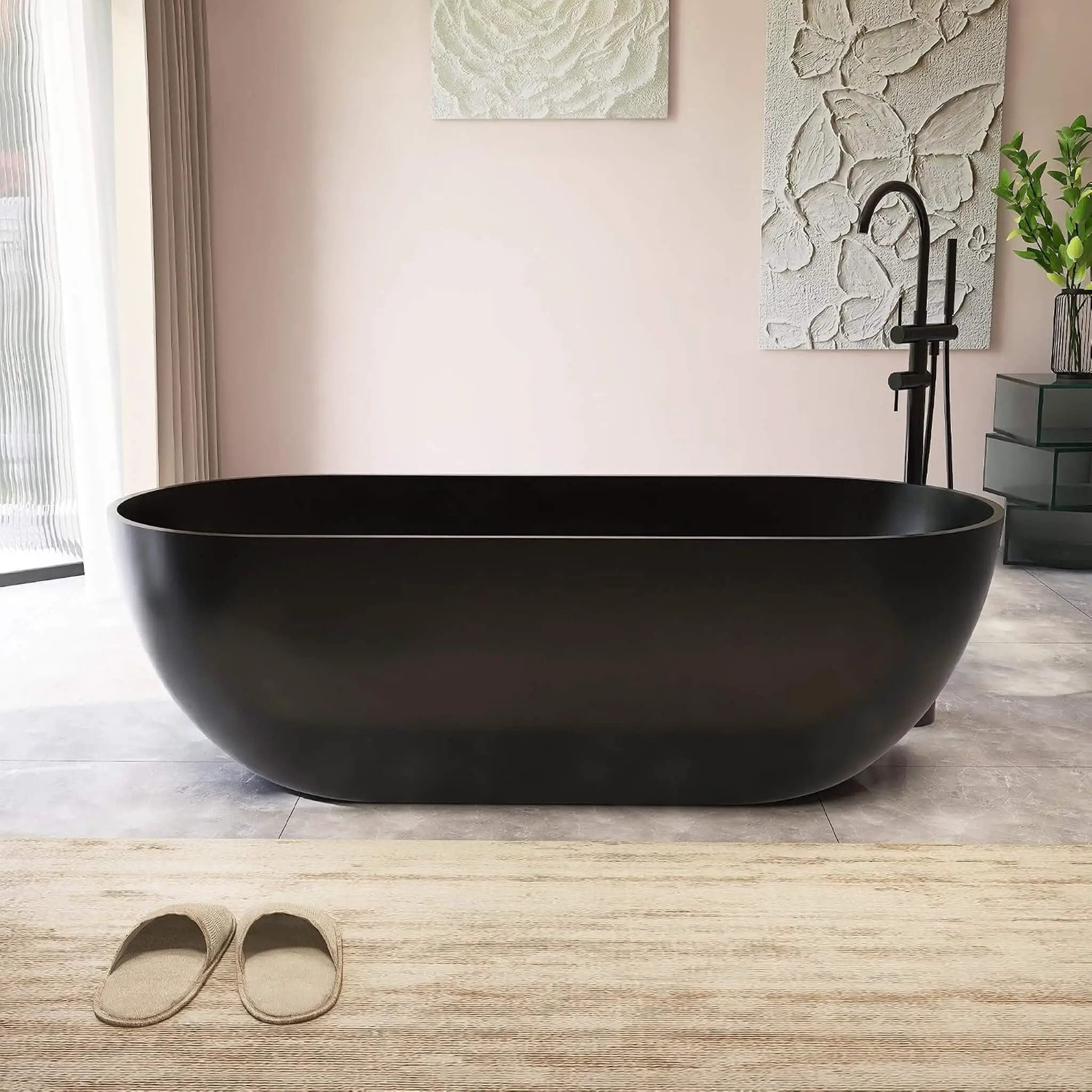 [69X30-Inch] Freestanding Oval Stone Resin Soaking Tub With Overflow Drain (SAK35786) by SAKSBY WHOLESALE