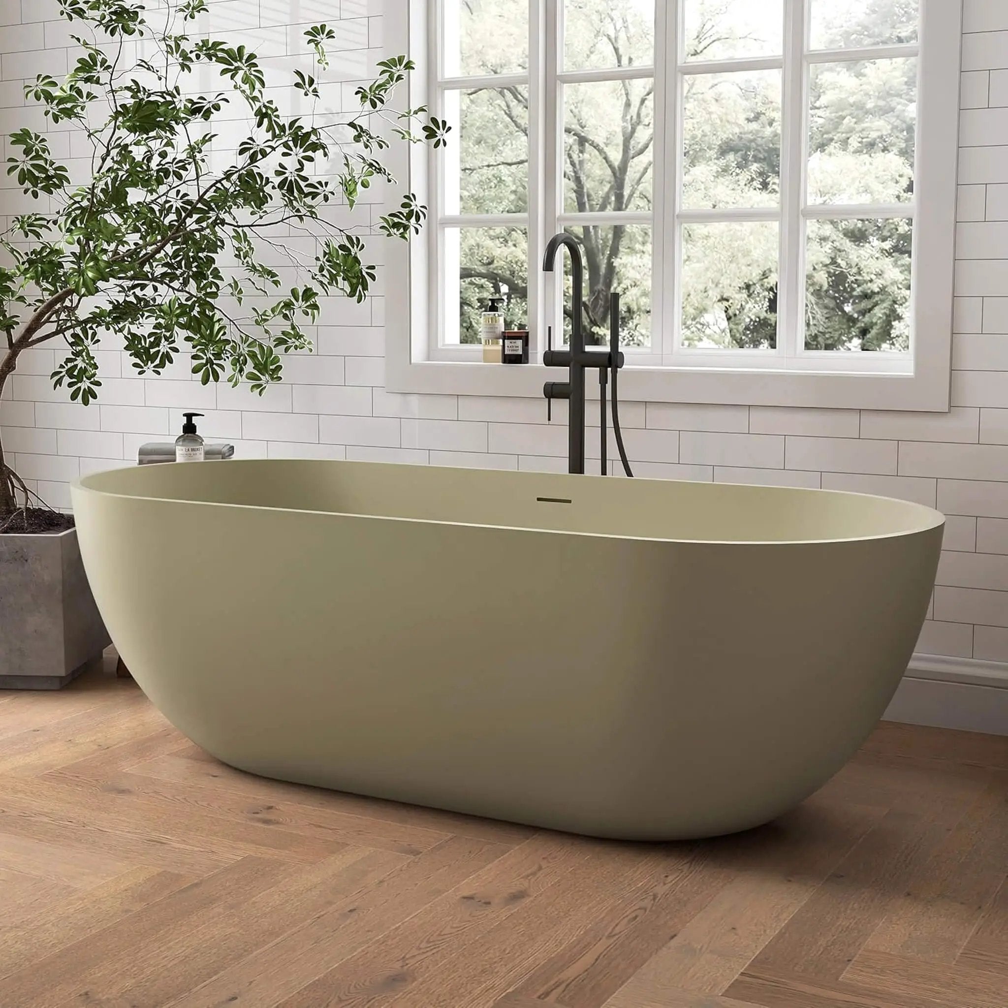 [69X30-Inch] Freestanding Oval Stone Resin Soaking Tub With Overflow Drain (SAK35786) by SAKSBY WHOLESALE