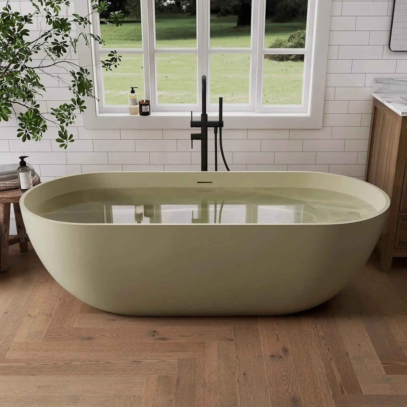 [69X30-Inch] Freestanding Oval Stone Resin Soaking Tub With Overflow Drain (SAK35786) by SAKSBY WHOLESALE