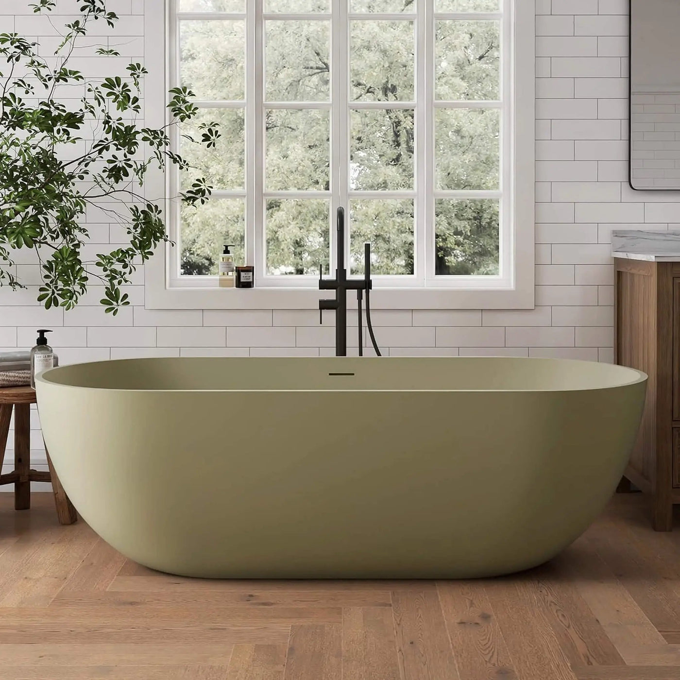 [69X30-Inch] Freestanding Oval Stone Resin Soaking Tub With Overflow Drain (SAK35786) by SAKSBY WHOLESALE