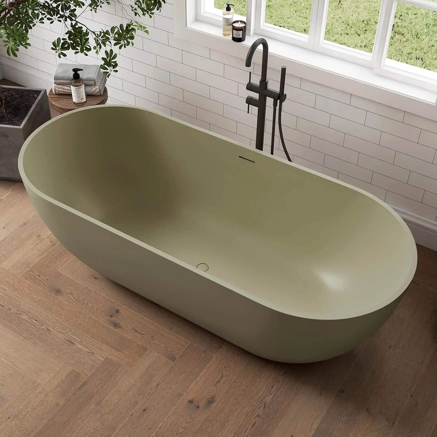 [69X30-Inch] Freestanding Oval Stone Resin Soaking Tub With Overflow Drain (SAK35786) by SAKSBY WHOLESALE
