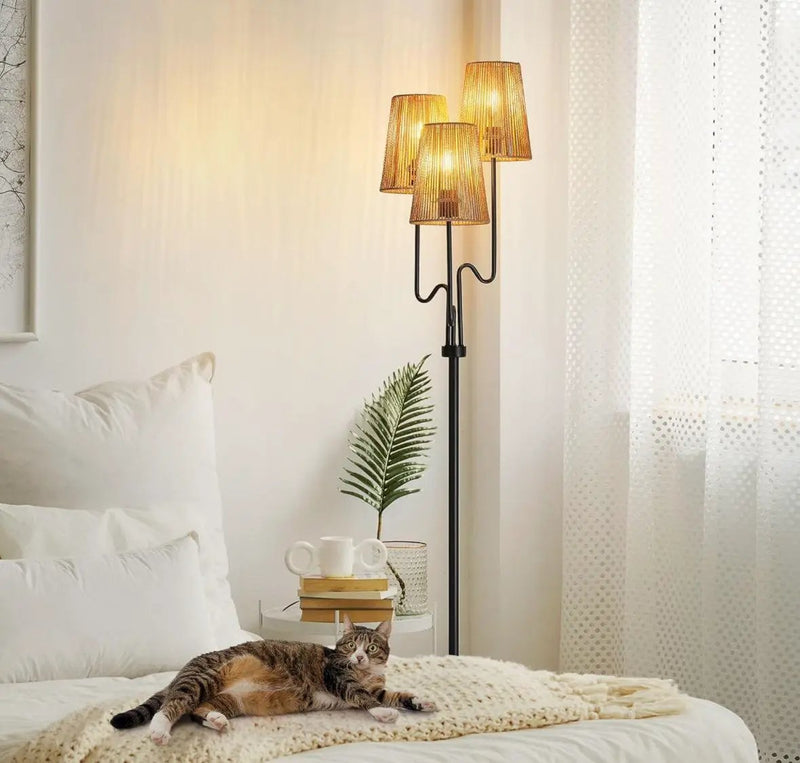 Boho Floor Lamp, 68in. Rattan Floor Lamp with Rattan Shade, 3 Light Tree Standing Lamp for Bedroom,Nursery, E26 Socket, Living Room Floor Lamp for Rus by Selzalot