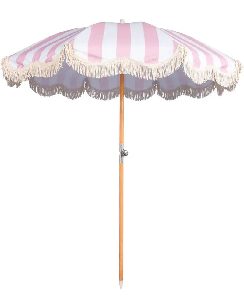 Open Box Funsite 6.5ft Boho Beach Umbrella with Fringe, UPF 50+ Tassel Umbrellas with Carry Bag, Premium Wood Pole Foldable Patio Umbrella for Outdoor by Selzalot