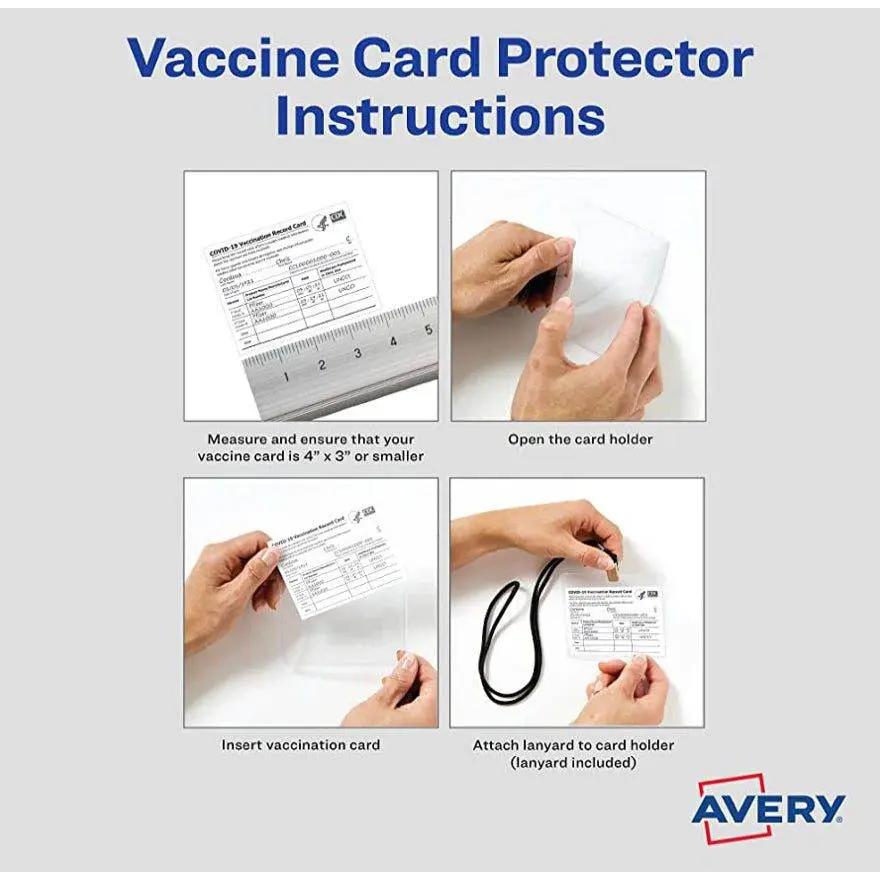 Avery CDC Vaccine Card Holders and Lanyards, 4" x 3", Landscape, 5 Prepunched ID Card Holders and Lanyards (02913)e by Selzalot