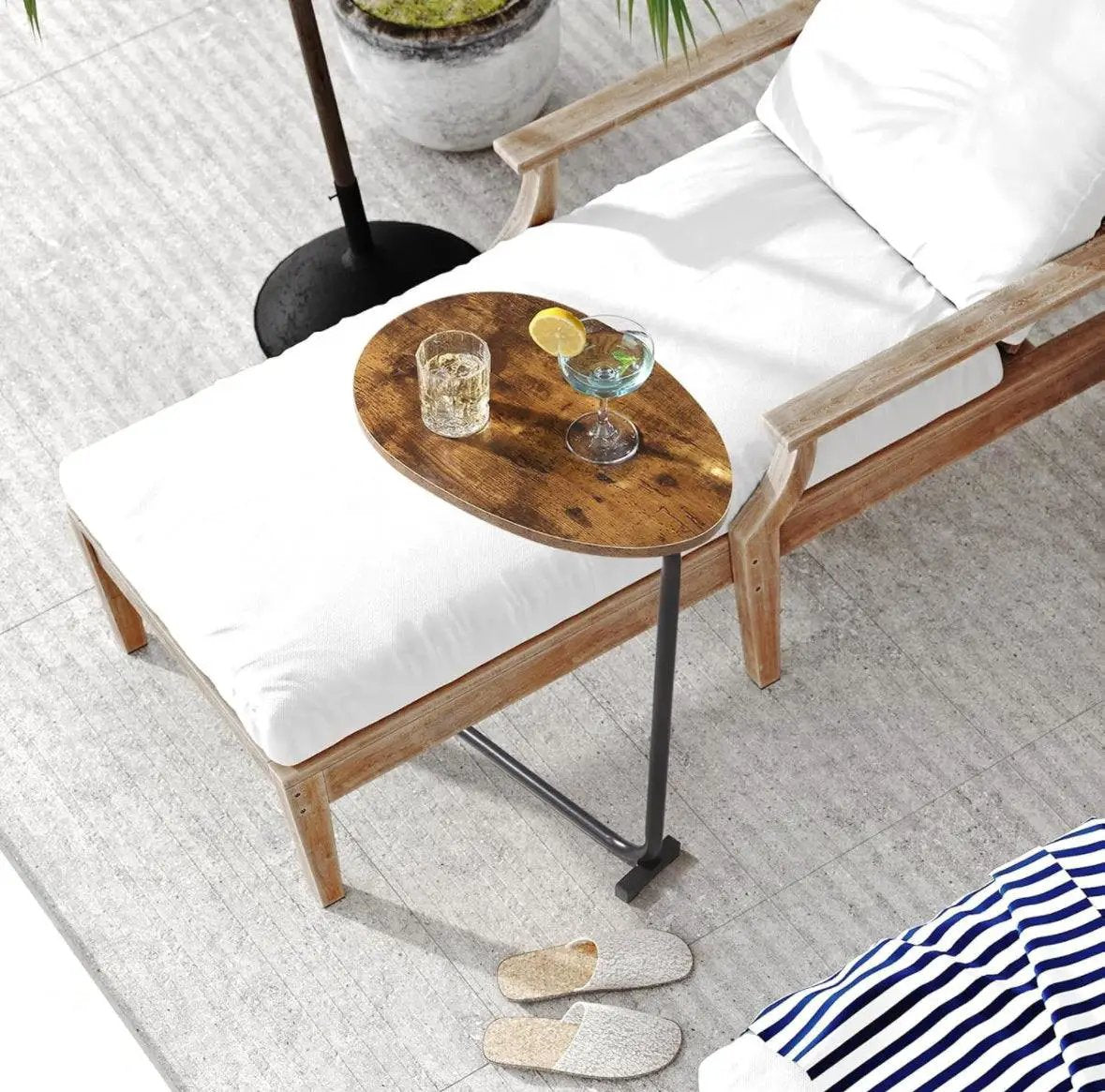 C-Shaped End Table, Round Couch Table for Living Room, Side Table for Bedroom, C Table with Metal Frame for Couch, Sofa, Bedside and Tv Tray, Rustic B by Selzalot