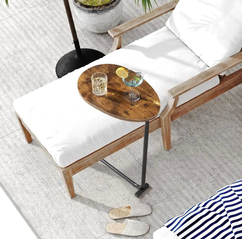 C-Shaped End Table, Round Couch Table for Living Room, Side Table for Bedroom, C Table with Metal Frame for Couch, Sofa, Bedside and Tv Tray, Rustic B by Selzalot