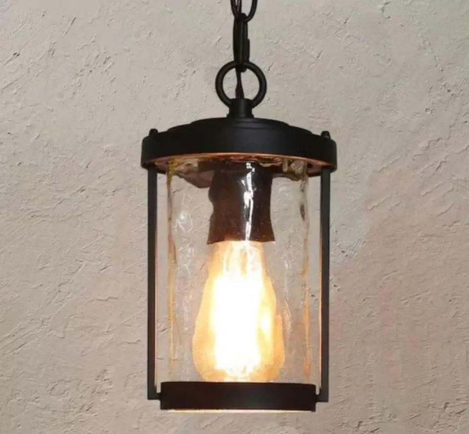 Open Box Uolfin Modern Cylinder Outdoor Porch Pendant Light 1-Light Matte Black Farmhouse Patio Hanging Light with Water Glass Shaded by Selzalot
