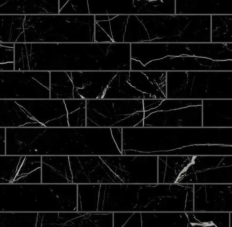 Open Box Corso italia Impero Black 3 in. x 12 in. Marble Look Porcelain Floor and Wall Tile (3.39 sq. ft. /Case) by Selzalot