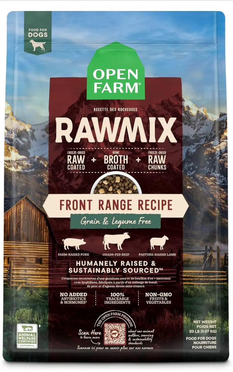 Brand New Open Farm, RawMix Grain-Free Dry Dog Food, Protein-Packed Kibble Coated in Bone Broth with Freeze Dried Raw Chunks, Beef Pork & Lamb, Front by Selzalot