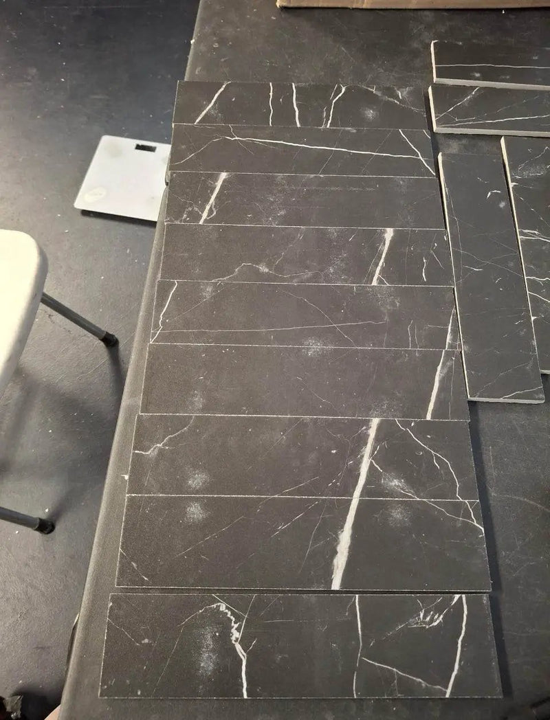Open Box Corso italia Impero Black 3 in. x 12 in. Marble Look Porcelain Floor and Wall Tile (3.39 sq. ft. /Case) by Selzalot