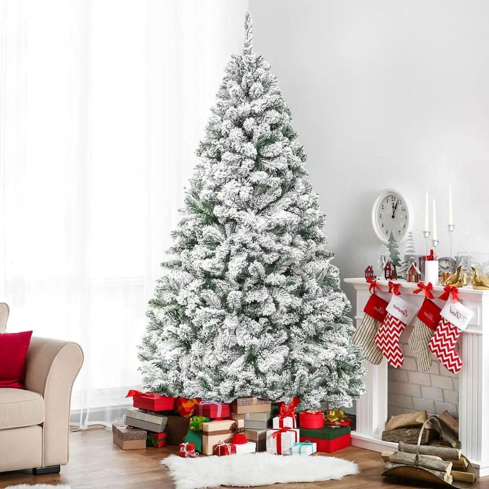 6 Foot Easy Set Up Snow Flocked Faux Pine Christmas Tree with Metal Stand by HomePacific