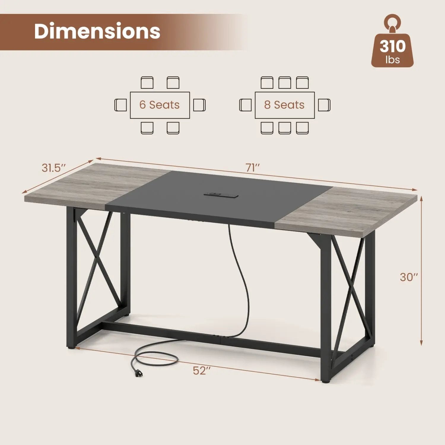 6FT Conference Table with Power Outlets Seats 6-8 People for Office by DirectDeals