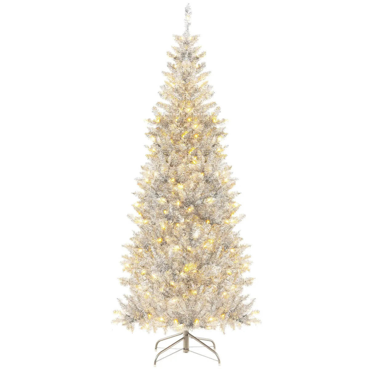 6/7 FT Pre-Lit Artificial Silver Tinsel Xmas Tree with 790 Branch Tips and 300 LED Lights, photo 9 of 16