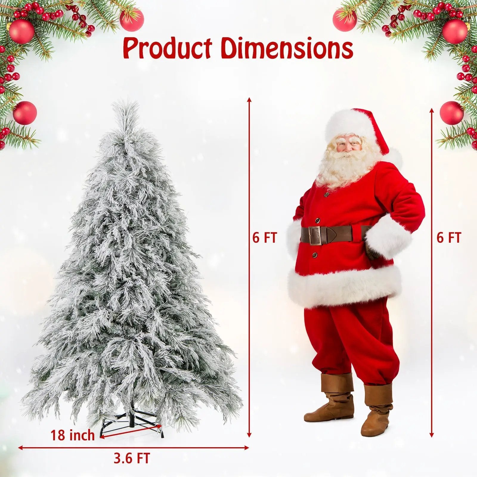 4.5/6/7 Feet Pre-Lit Snow Flocked Christmas Tree with Warm White LED Lights by DirectDeals