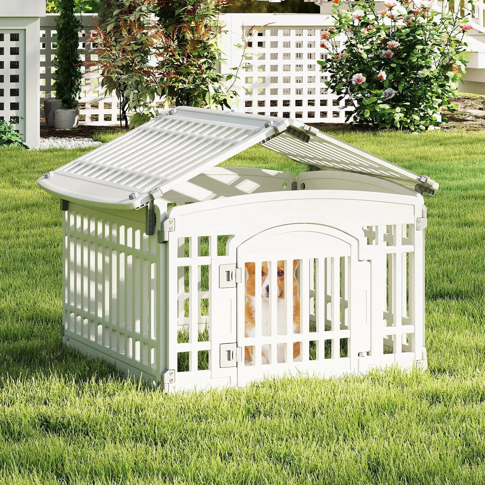 6-Panel Plastic Dog Playpen 24 Inch Indoor Outdoor Pet Fence with Locking Door-White by DirectDeals