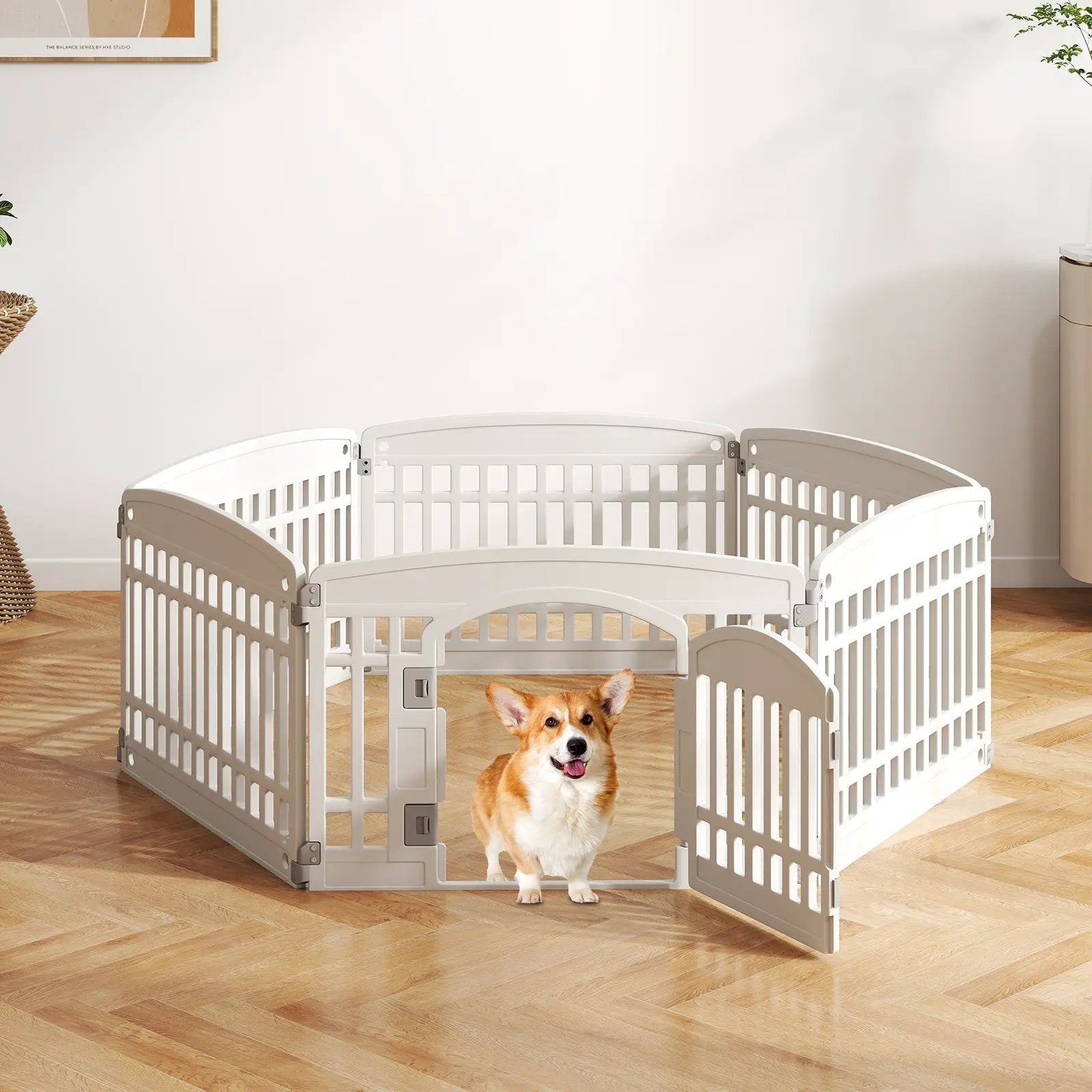 6-Panel Plastic Dog Playpen 24 Inch Indoor Outdoor Pet Fence with Locking Door-White by DirectDeals
