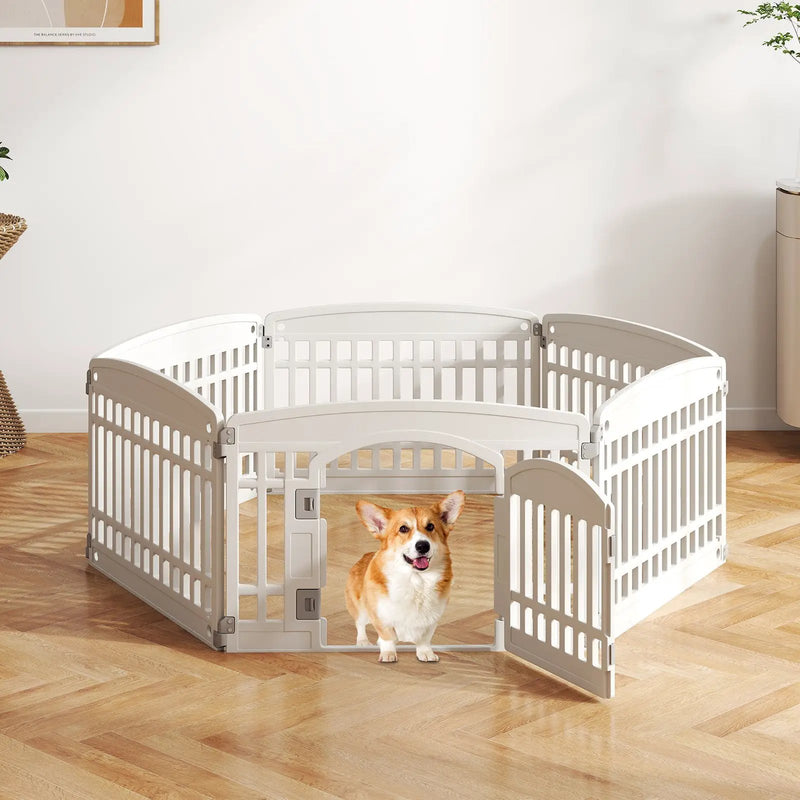 6-Panel Plastic Dog Playpen 24 Inch Indoor Outdoor Pet Fence with Locking Door-White by DirectDeals