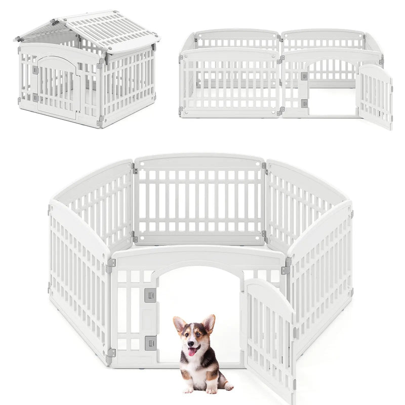 6-Panel Plastic Dog Playpen 24 Inch Indoor Outdoor Pet Fence with Locking Door-White by DirectDeals