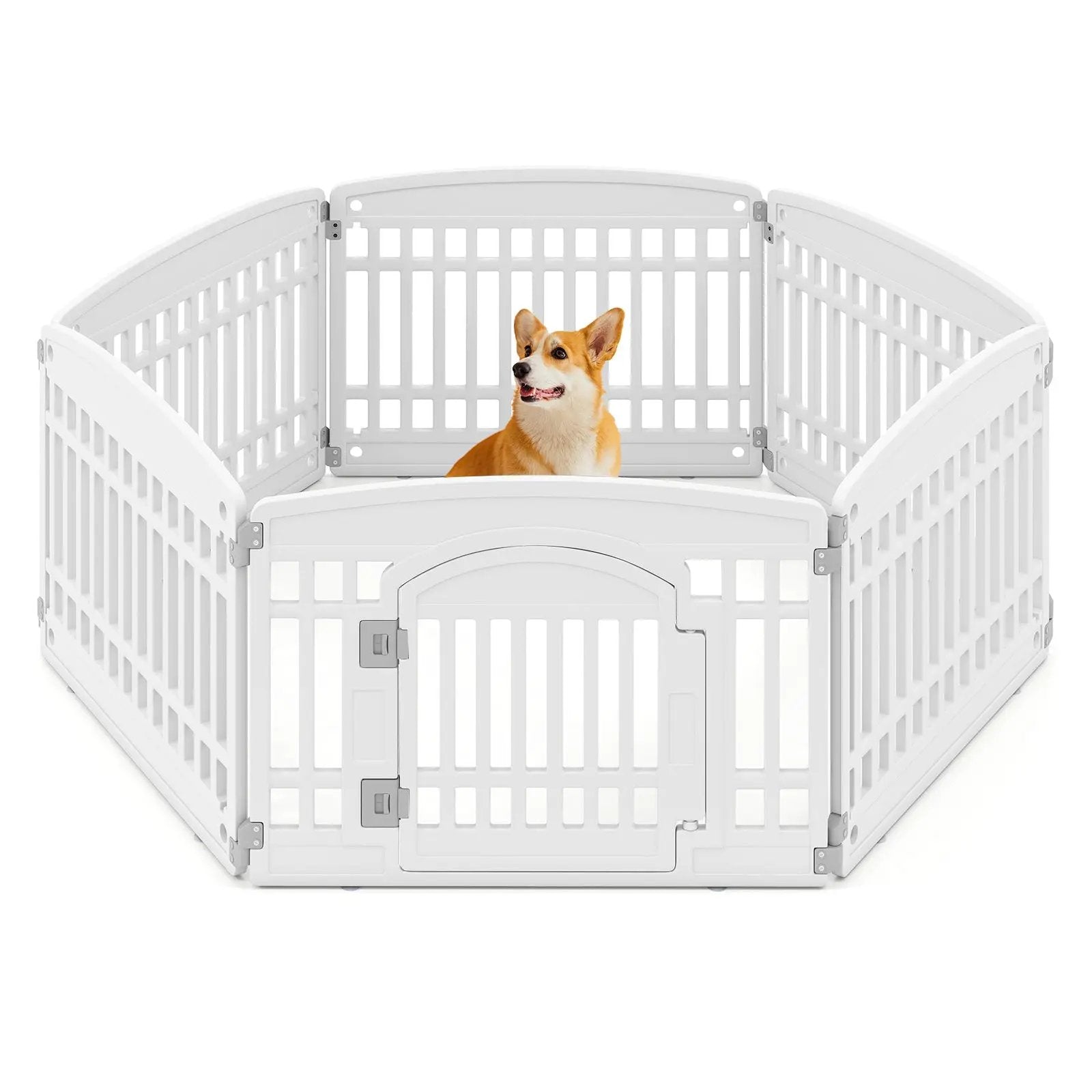 6-Panel Plastic Dog Playpen 24 Inch Indoor Outdoor Pet Fence with Locking Door-White by DirectDeals