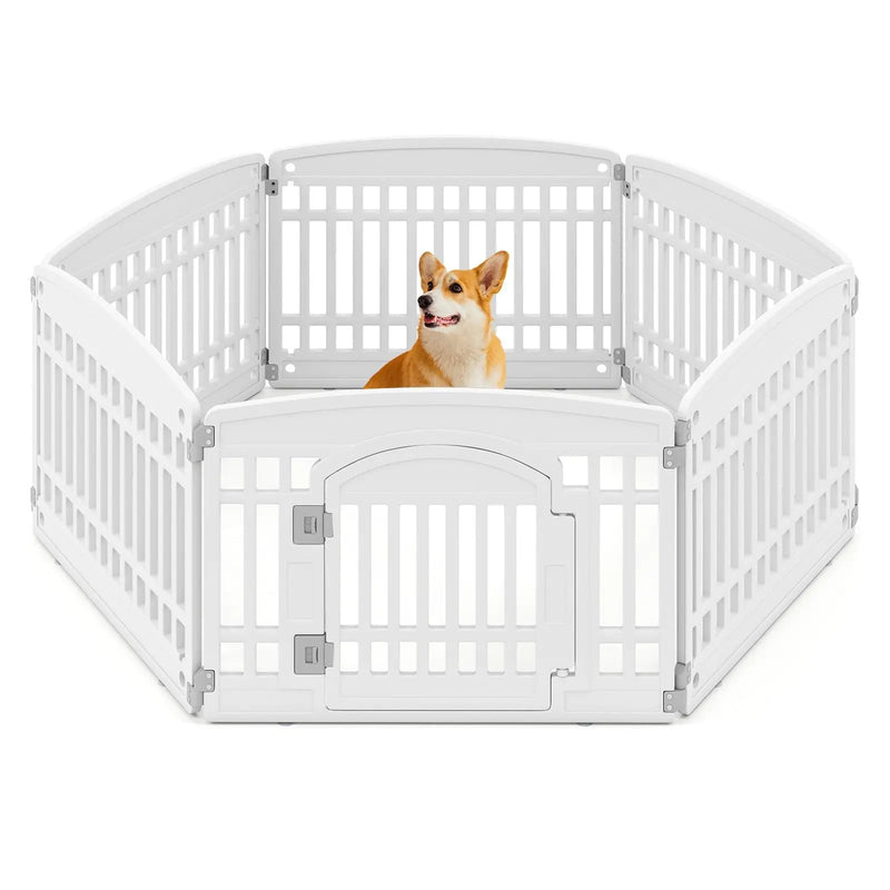 6-Panel Plastic Dog Playpen 24 Inch Indoor Outdoor Pet Fence with Locking Door-White by DirectDeals