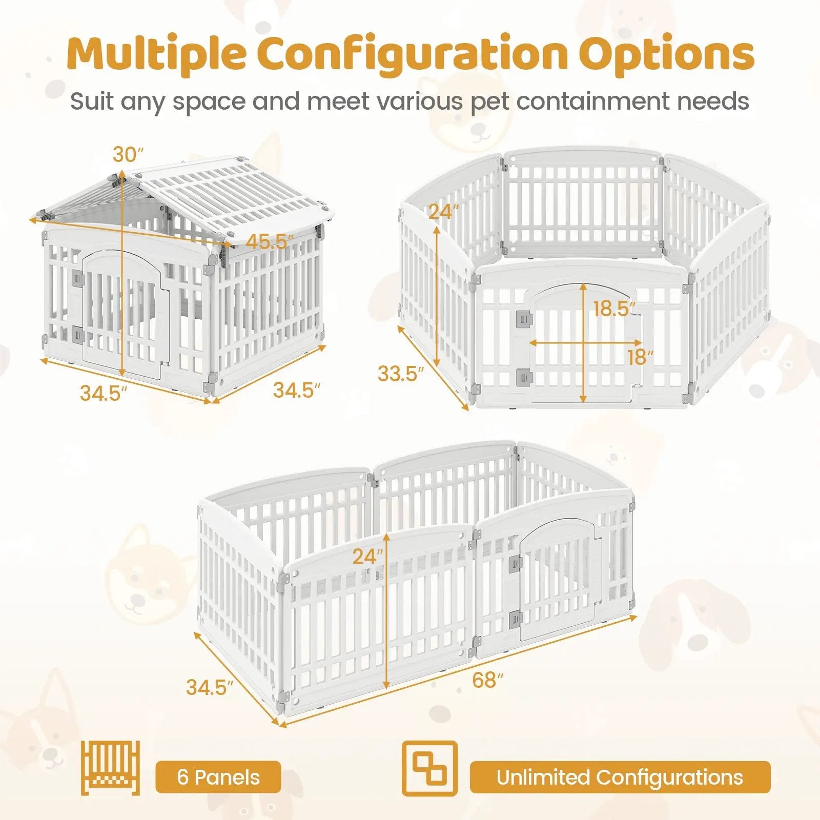 6-Panel Plastic Dog Playpen 24 Inch Indoor Outdoor Pet Fence with Locking Door-White by DirectDeals
