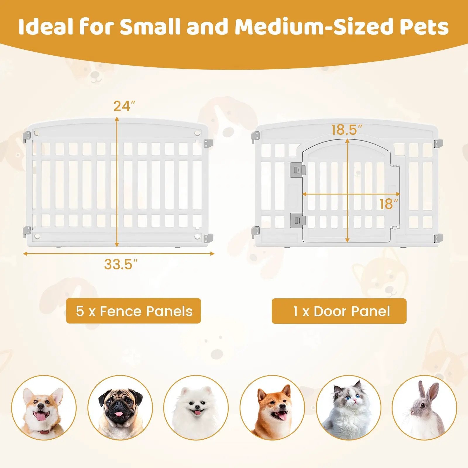 6-Panel Plastic Dog Playpen 24 Inch Indoor Outdoor Pet Fence with Locking Door-White by DirectDeals