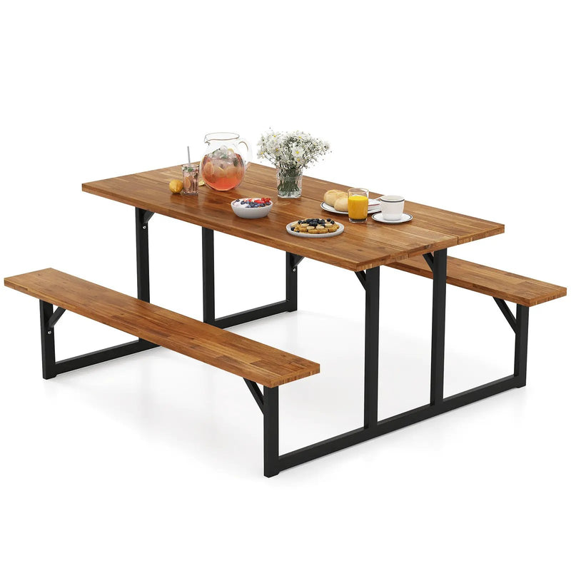 6-Person Acacia Wood Picnic Table with 2 Built-In Benches by DirectDeals