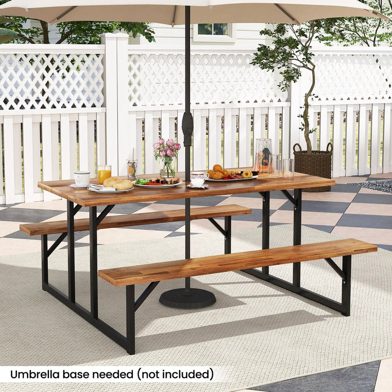 6-Person Acacia Wood Picnic Table with 2 Built-In Benches by DirectDeals