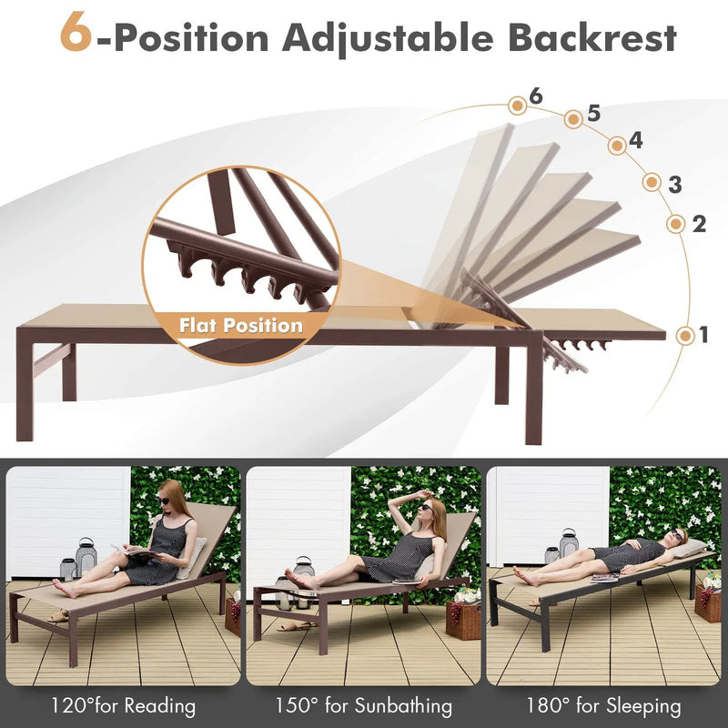 6-Position Chaise Lounge Chairs with Rustproof Aluminium Frame by DirectDeals