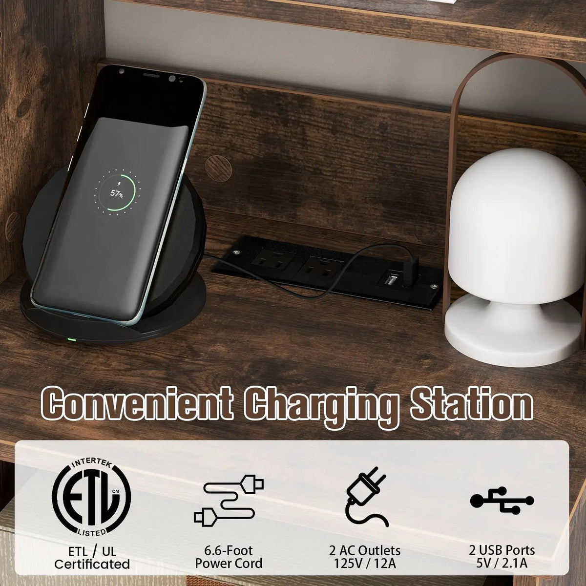 6-Tier Bookshelf Nightstand with Charging Station and Cabinet, photo 7 of 9