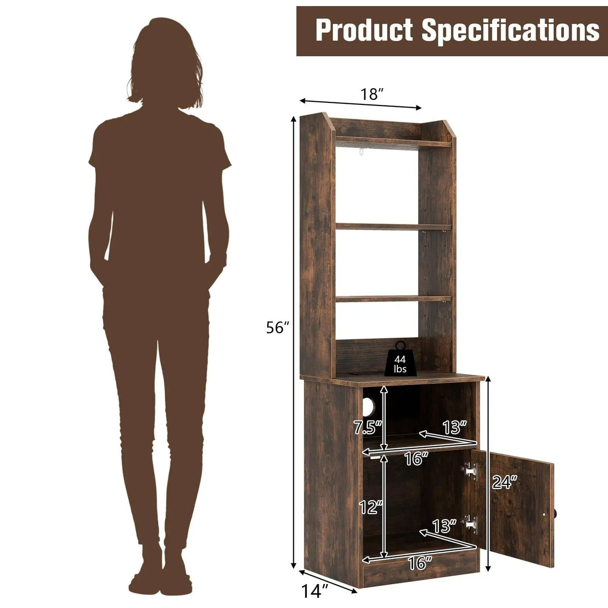 6-Tier Bookshelf Nightstand with Charging Station and Cabinet, photo 4 of 9