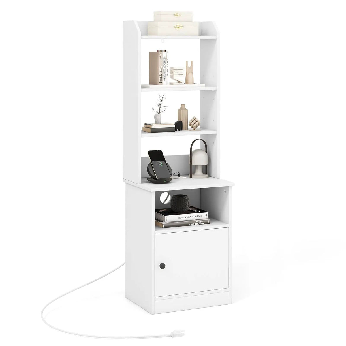 6-Tier Bookshelf Nightstand with Charging Station and Cabinet, photo 9 of 9