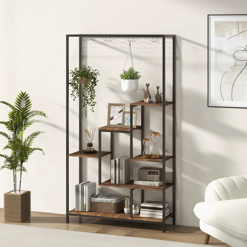 6-Tier Tall Plant Stand 71 Inch Metal Indoor Plant Shelf with 10 Hanging Hooks by DirectDeals