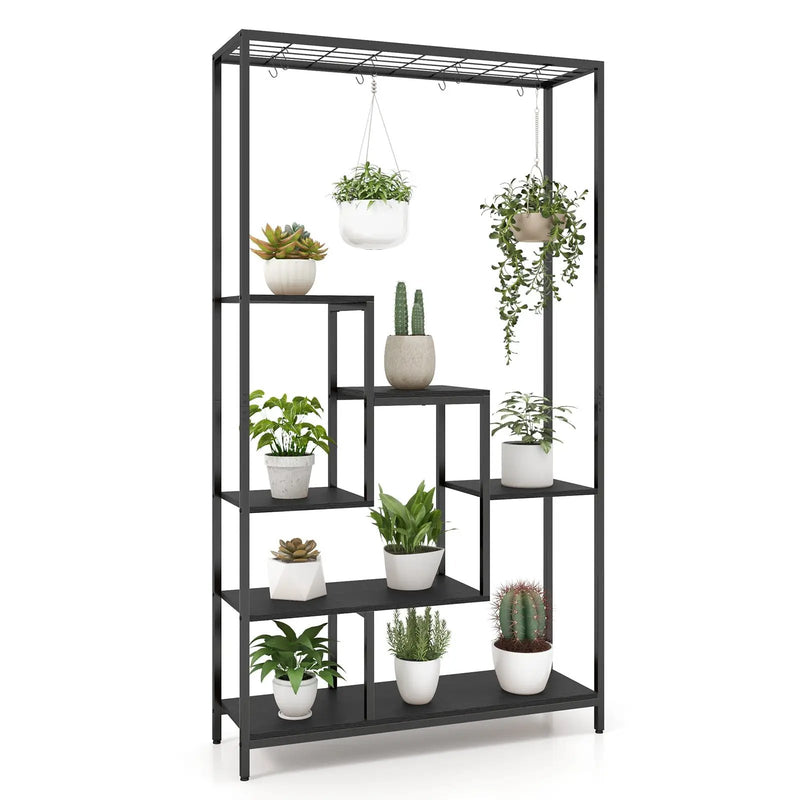 6-Tier Tall Plant Stand 71 Inch Metal Indoor Plant Shelf with 10 Hanging Hooks by DirectDeals