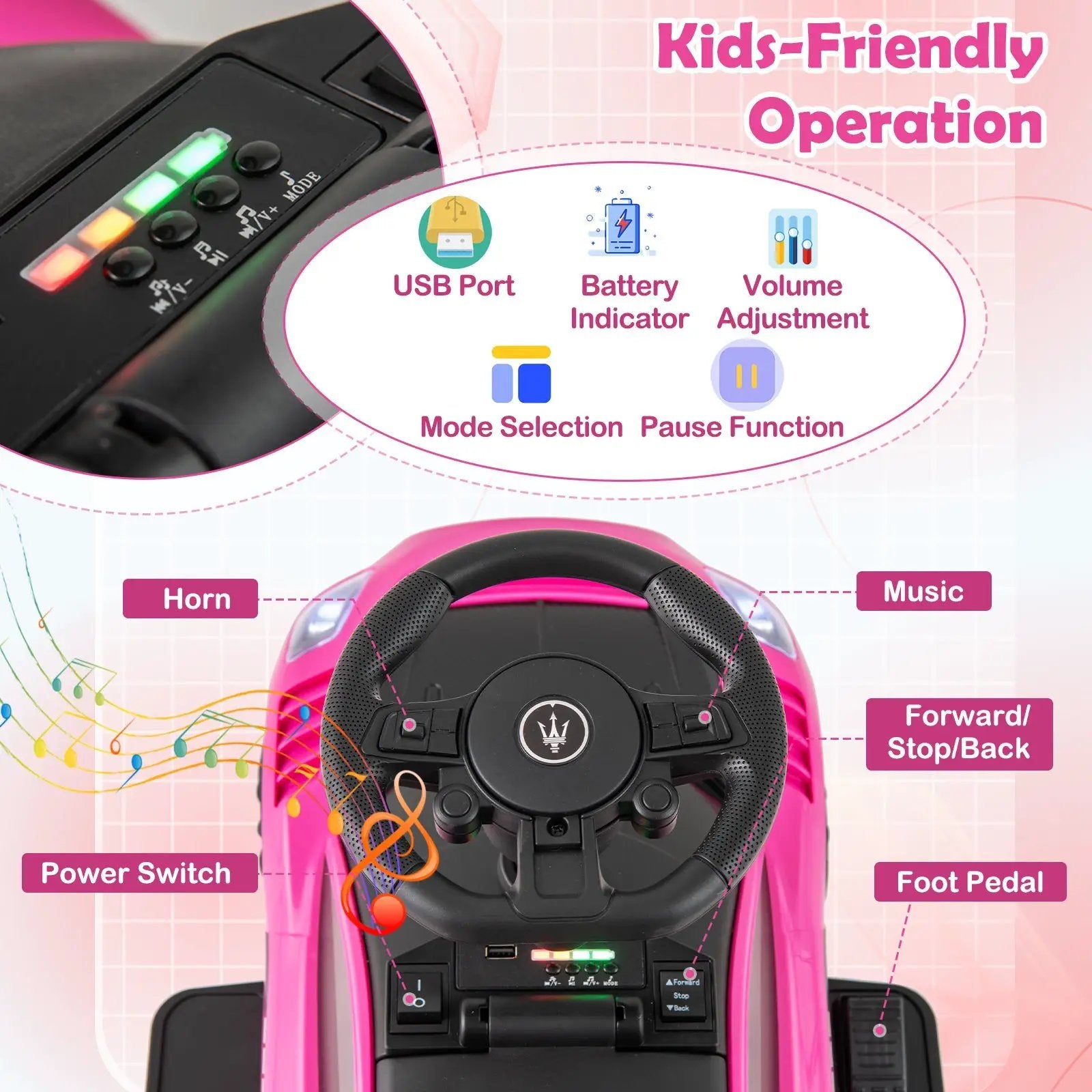6V Electric Kids Ride on Push Car Maserati Licensed with Foot Pedal and Music by DirectDeals