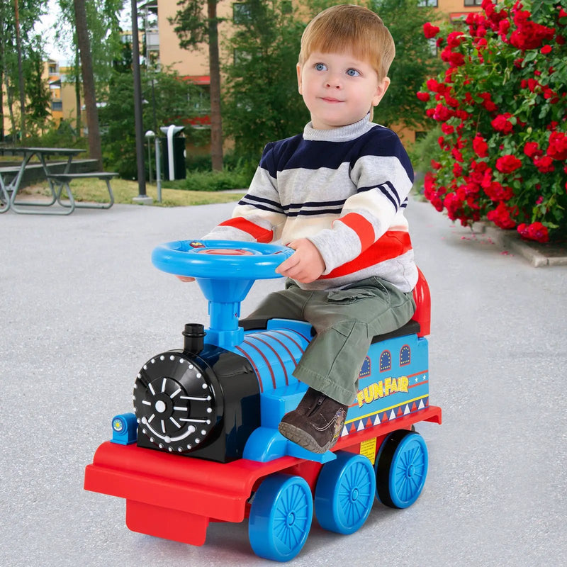 6V Electric Kids Ride On Car Toy Train with 16 Pieces Tracks-Navy by DirectDeals