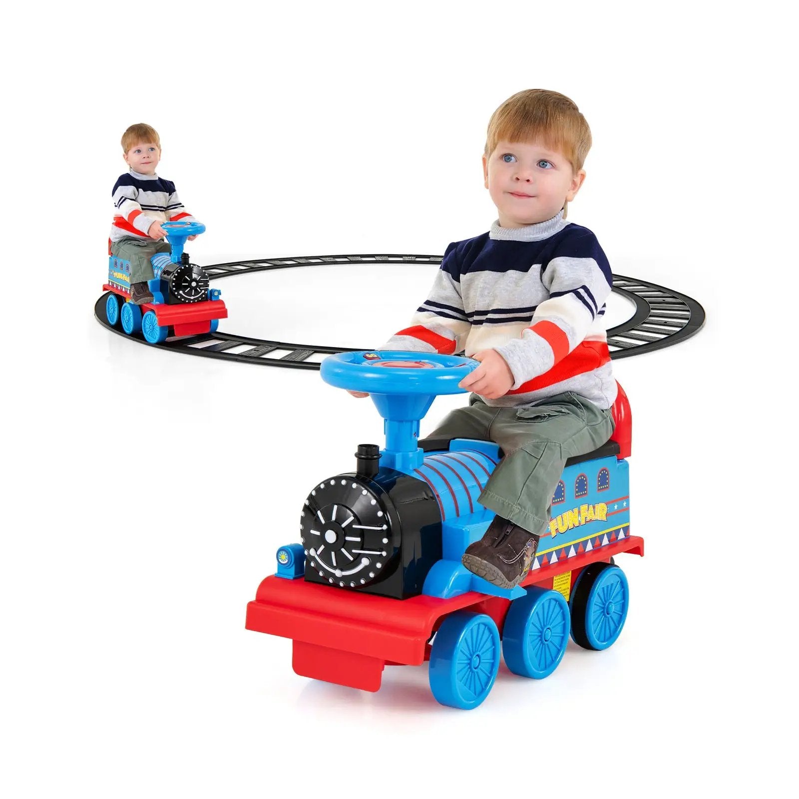 6V Electric Kids Ride On Car Toy Train with 16 Pieces Tracks-Navy by DirectDeals